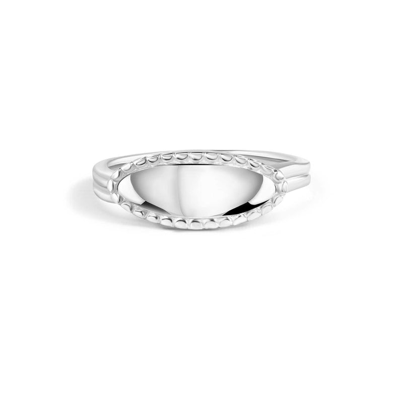 925 Sterling Silver High Polished Oval Pave Bar Ring - SOR00037