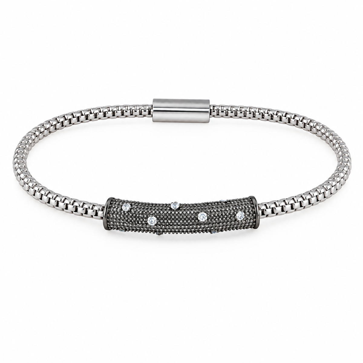 Clearance-Plated 925 Sterling Silver Bar CZ Magnetic Bracelet - SPB00004