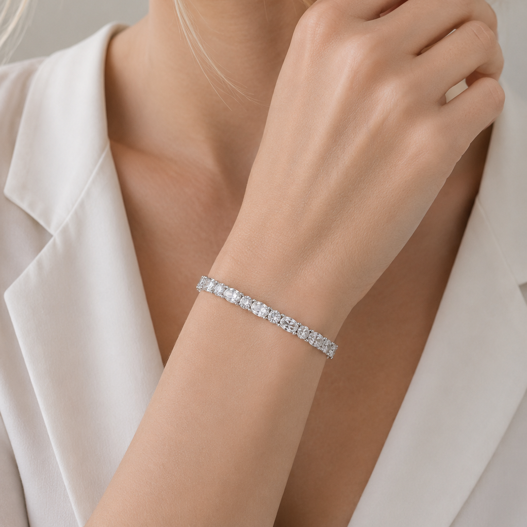 Final Price - Sterling Rhodium Plated Oval and Round CZ Tennis Bracelet- SPB00023