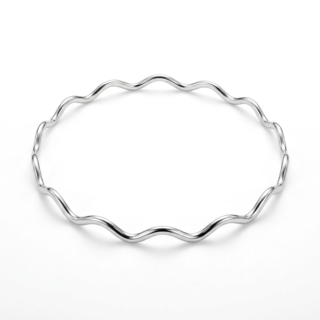Pulsera Rígida de Plata de Ley 925 con Onda Pulida - SPB00033