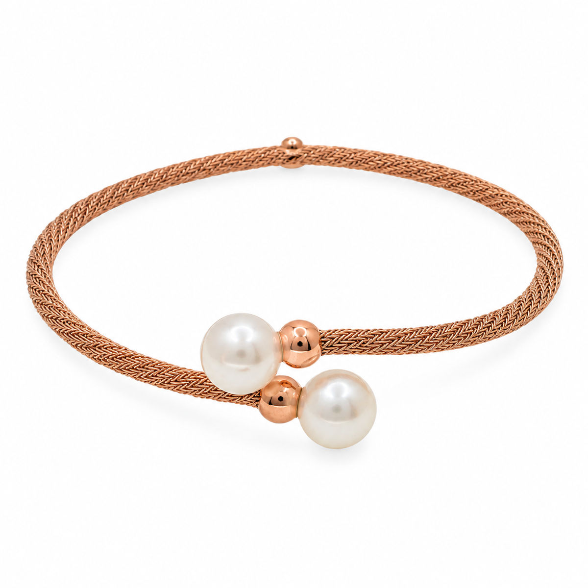 Final Price-Rose Gold Plated 925 Silver Italian Mesh Pearl Open Cuff Bracelet - SPB00045