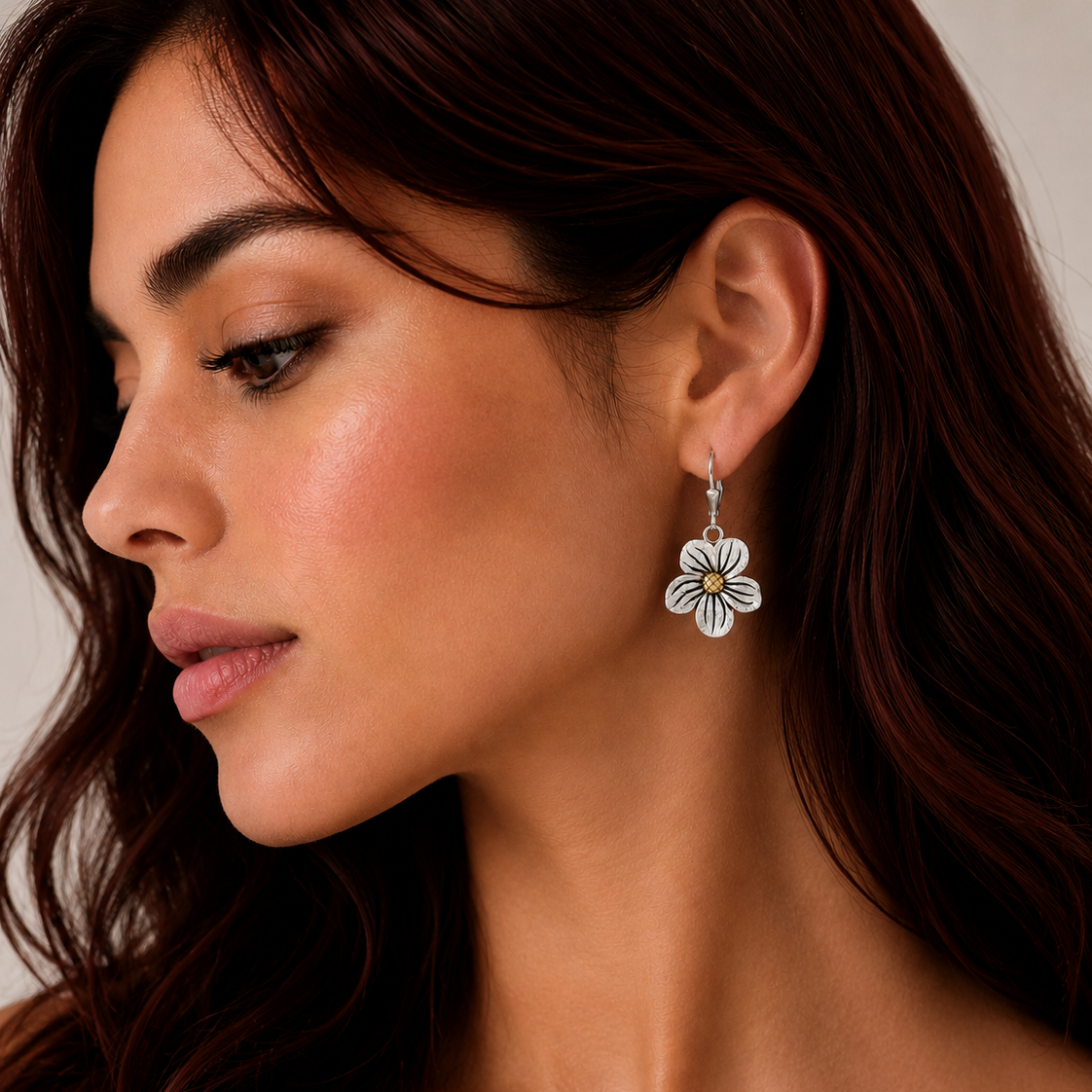 Clearance - Silver Matte Finish & Gold Plated  Wild Flower Dangle Earrings Earrings - SPE00004