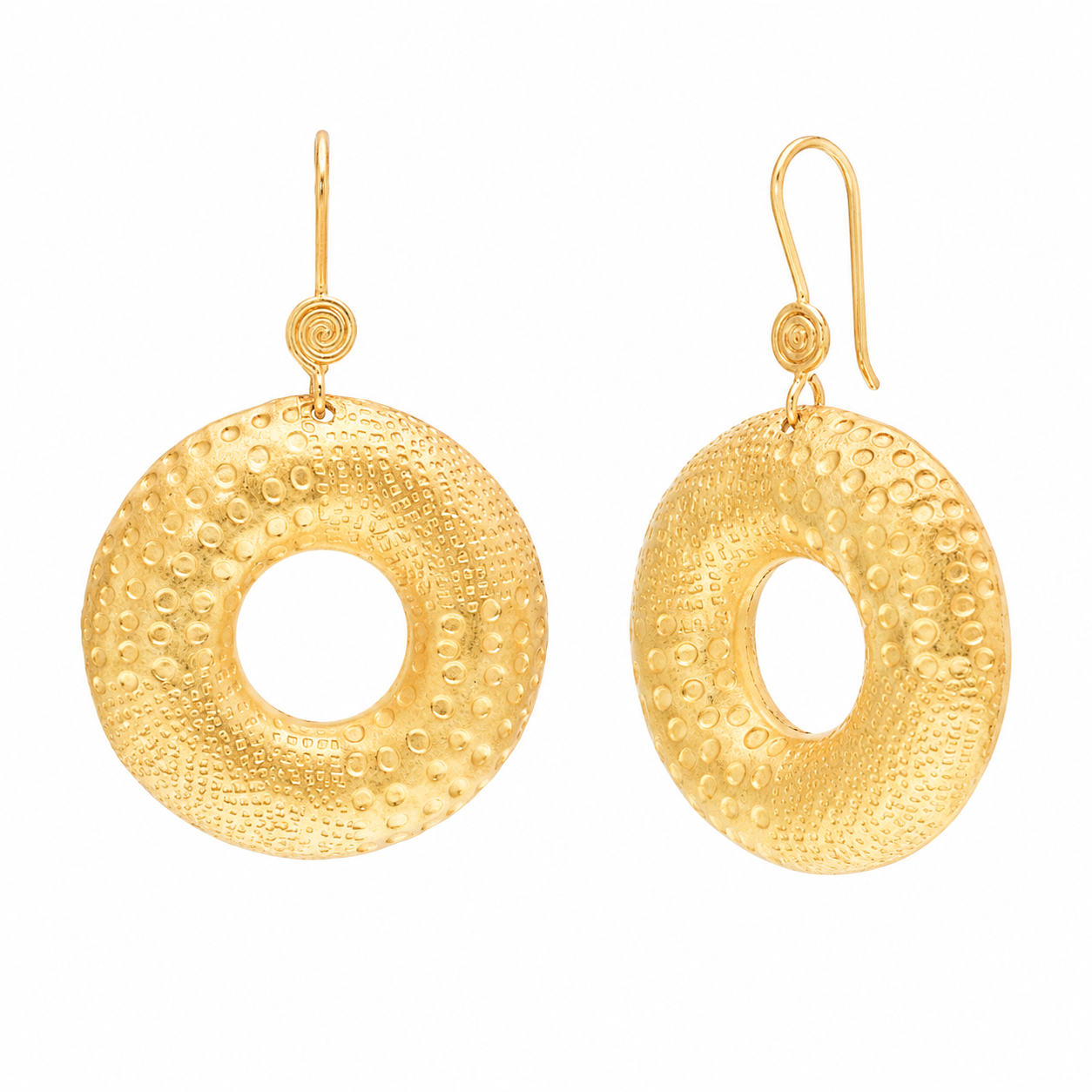 Clearance - Gold Plated 925 Silver Textured  Open Circle Earrings-SPE00039