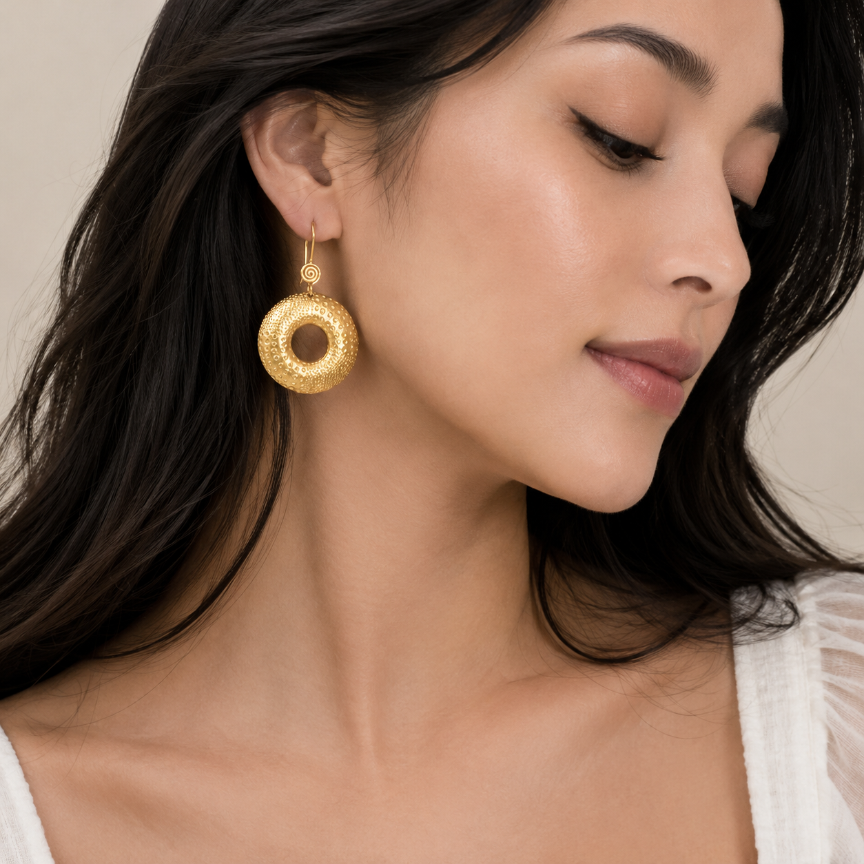 Clearance - Gold Plated 925 Silver Textured  Open Circle Earrings-SPE00039