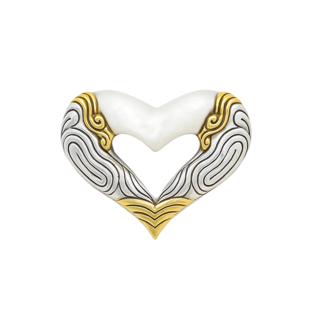 Clearance-Sterling Silver Matte Finish Three-Tone Open Heart Pendant - SPP00004