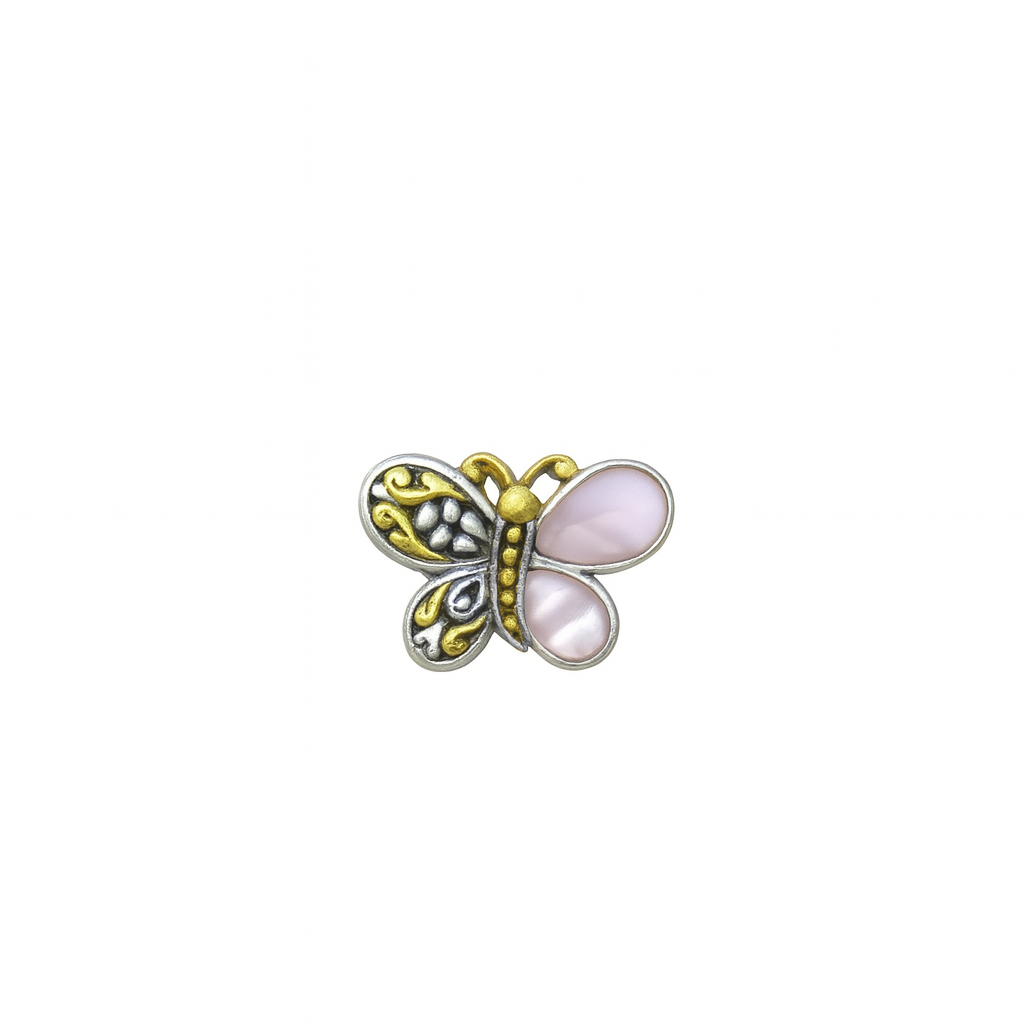 Clearance-Sterling Silver Matte Finish Filigree style Pink Pearl Butterfly Pendant  - SPP00005PNK
