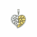 Clearance-Sterling Silver Matte Finish 2 Tone Rock Design Heart Pendant -SPP00031