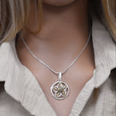 Clearance-Sterling Silver 2 Tone Circle Flower Pendant - SPP00041