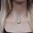 Clearance-Sterling Silver 2 Tone Beaded Swirl Dome Pendant - SPP00042