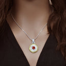 Clearance-Sterling Silver 2 Tone Red CZ Rock Medallion Pendant - SPP00048