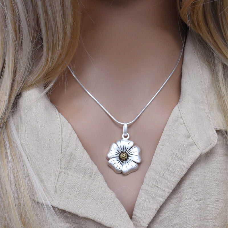 Clearance- Sterling Silver Two-Tone 925 Sterling Silver Flower Pendant- SPP00050