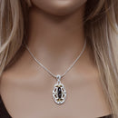Clearance-Sterling Silver Two Tone And Onyx Oval Pendant - SPP00053