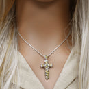 Clearance-Sterling Silver Two Tone Paisley Cross Pendant - SPP00055