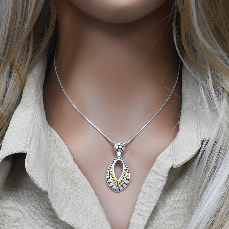 Clearance-Sterling Silver Two Tone Tear Drop Pendant - SPP00056