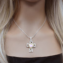 Clearance-Sterling Silver Two Tone Cut Out Heart Pink Mother Of Pearl Cross Pendant - SPP00058
