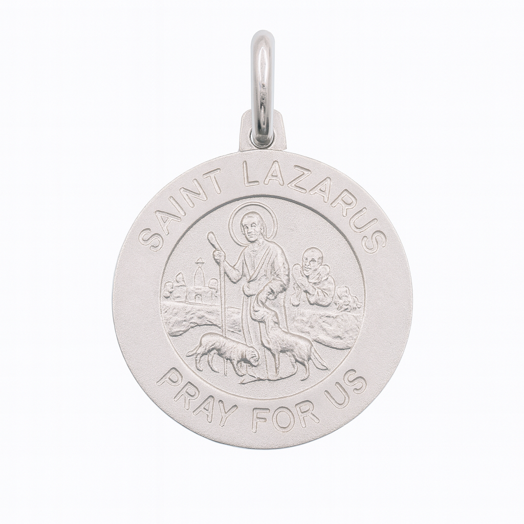 925 Sterling Silver High Polished Sandblasted Saint Lazarus 18.5mm Pendant - SPP00069