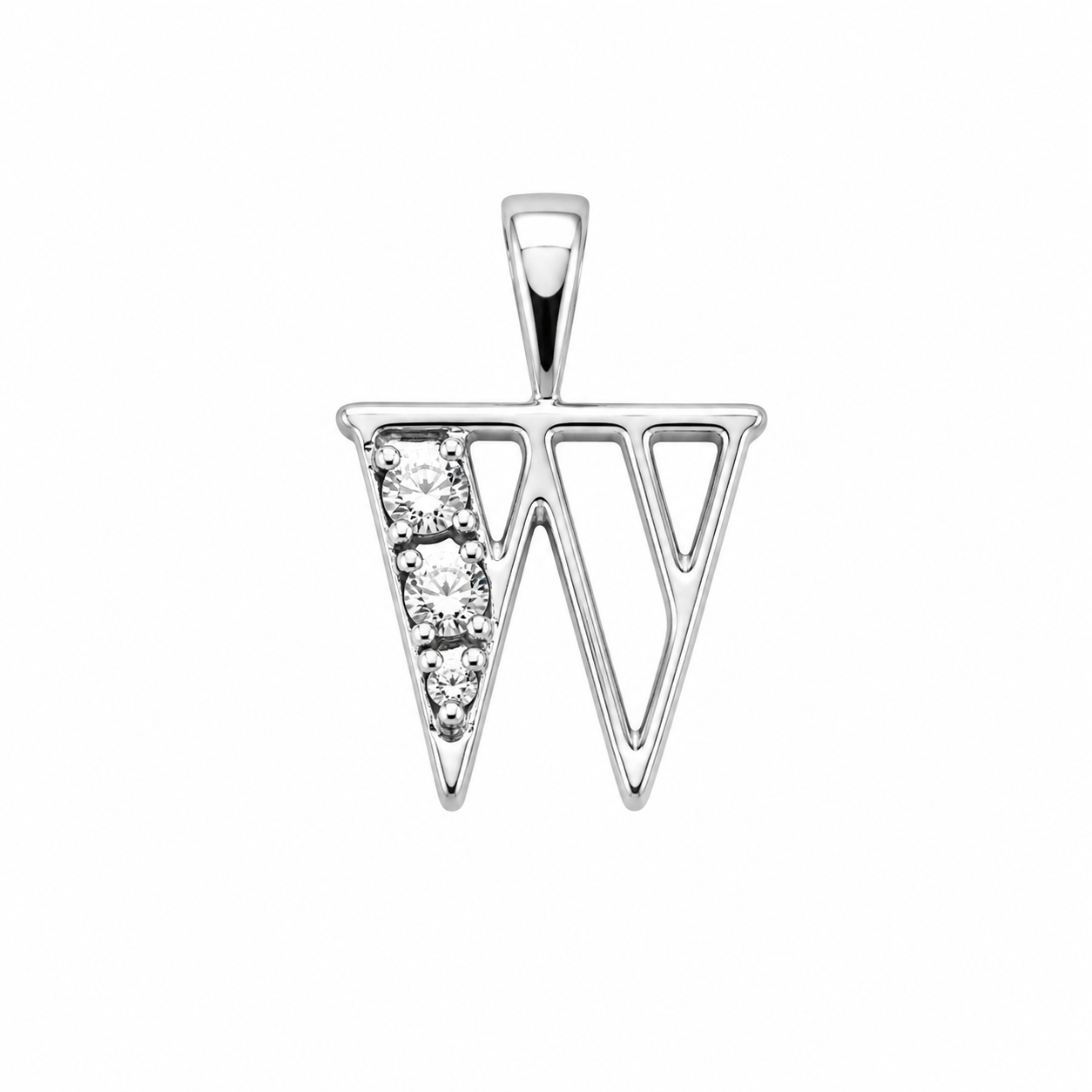 Rhodium Plated 925 Sterling Silver CZ Initial Charm Pendant-SPP00099