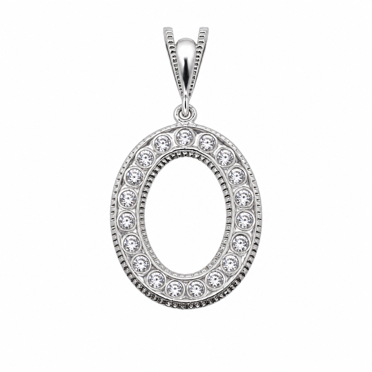 Rhodium Plated 925 Sterling Silver Cursive CZ Initial Charm Pendant-SPP00106