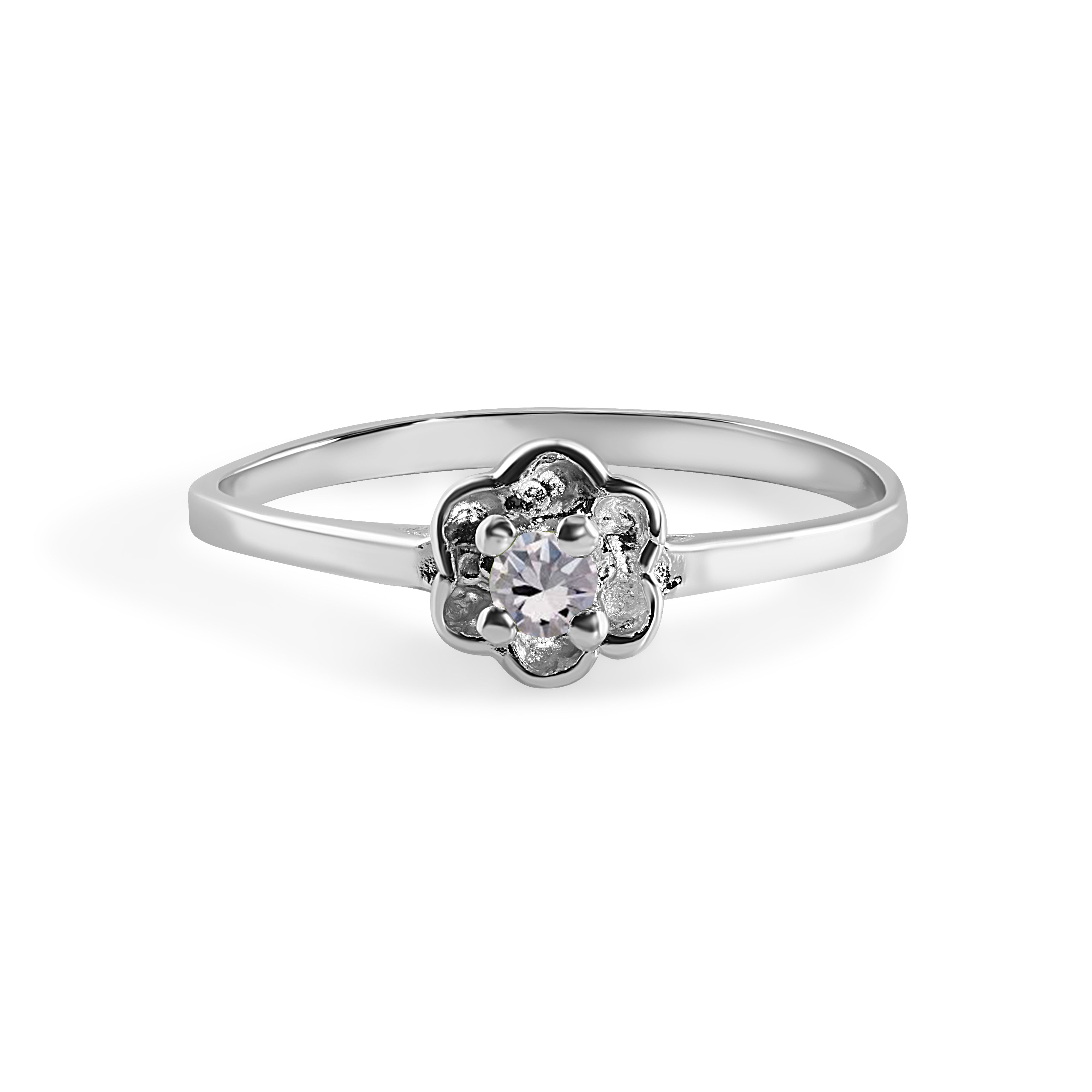 flower ring❤ Rhodium Plated 925 Sterling Silverr Dainty Birthstone Flower Ring