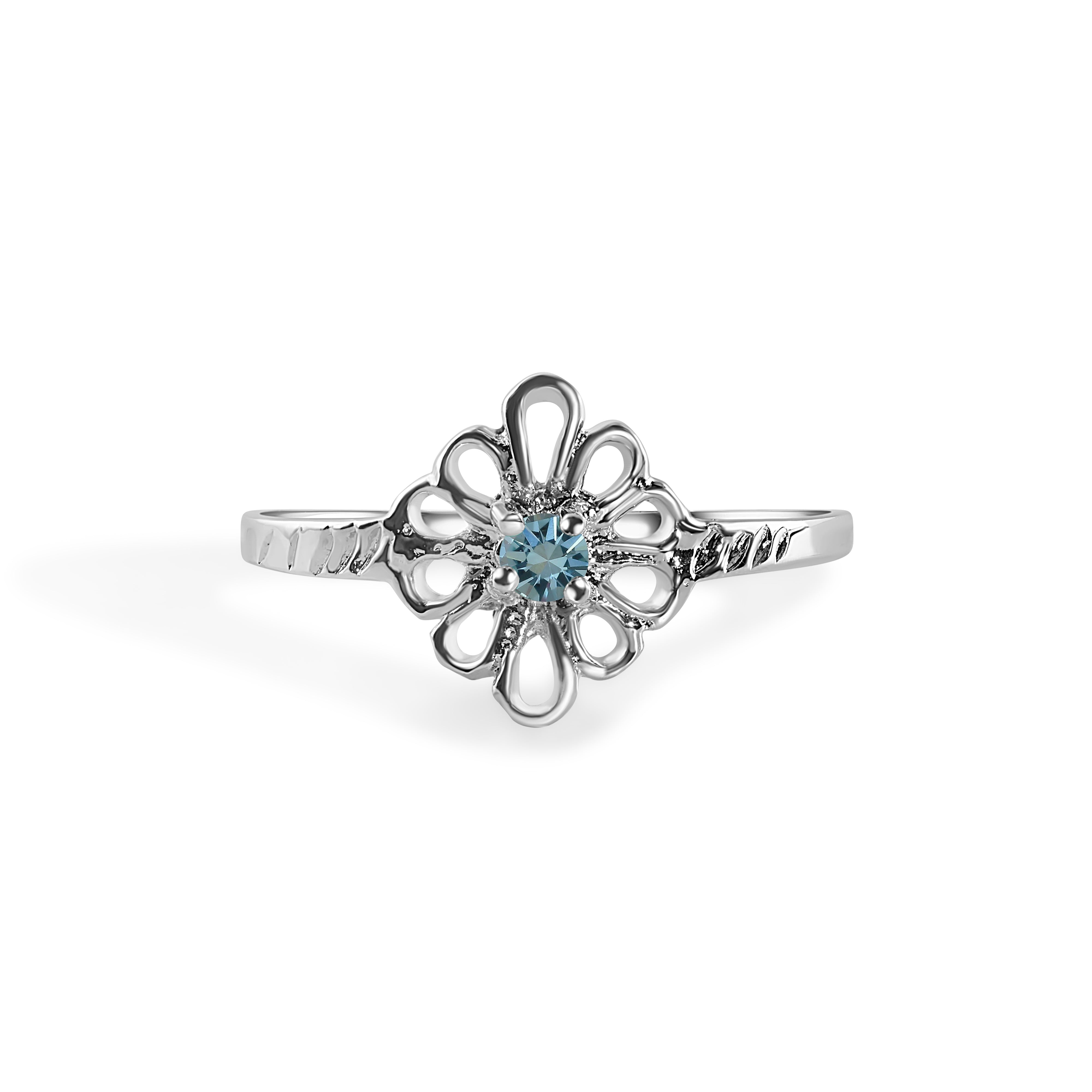 Rhodium Plated 925 Sterling Silverr Filigree Birthstone Ring- SPR00008
