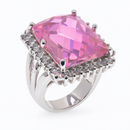 Rhodium Plated 925 Sterling Silver Large Pink CZ Cocktail Ring - SPR00011