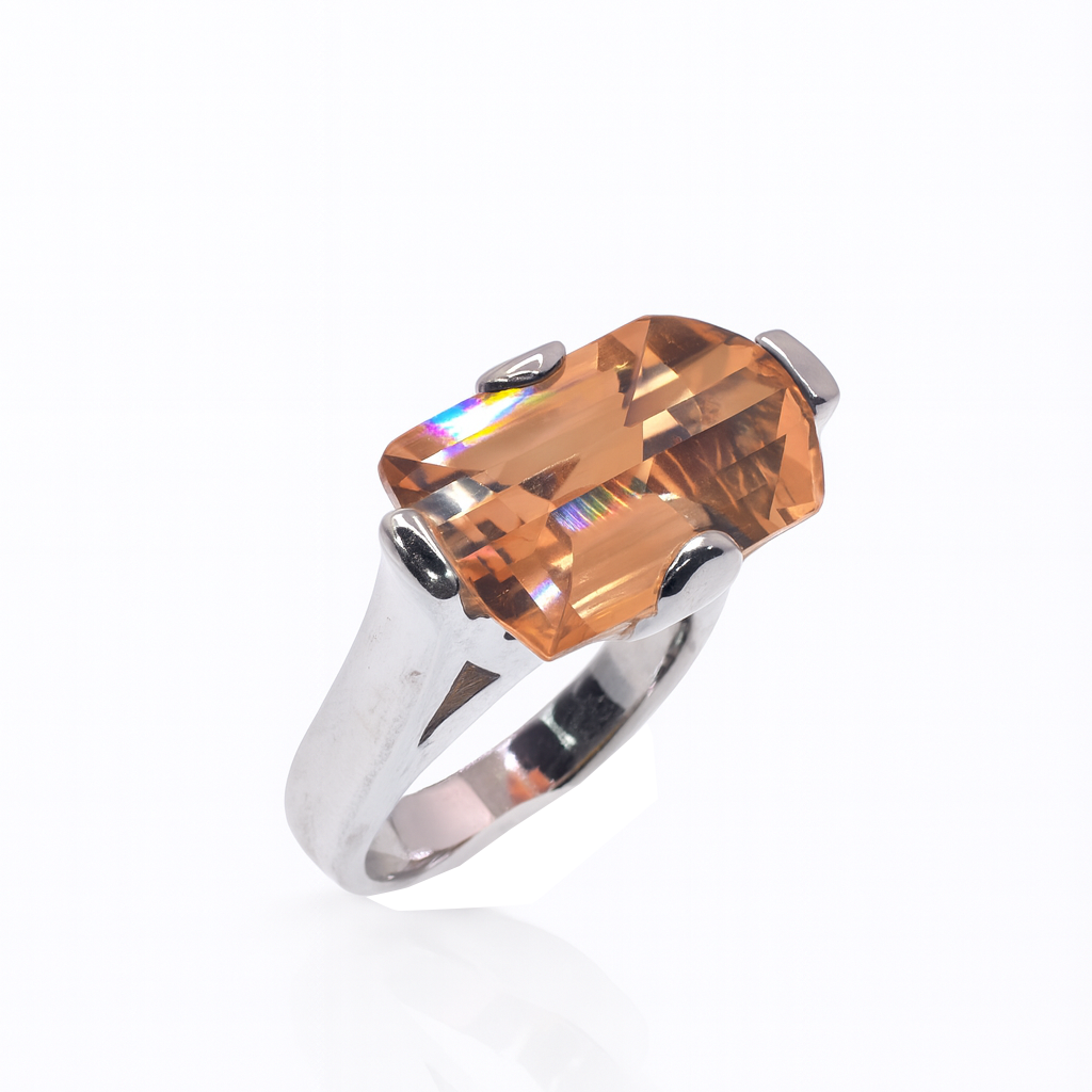 Rhodium Plated 925 Sterling Silver Large Colored CZ Cocktail Ring - SPR00014