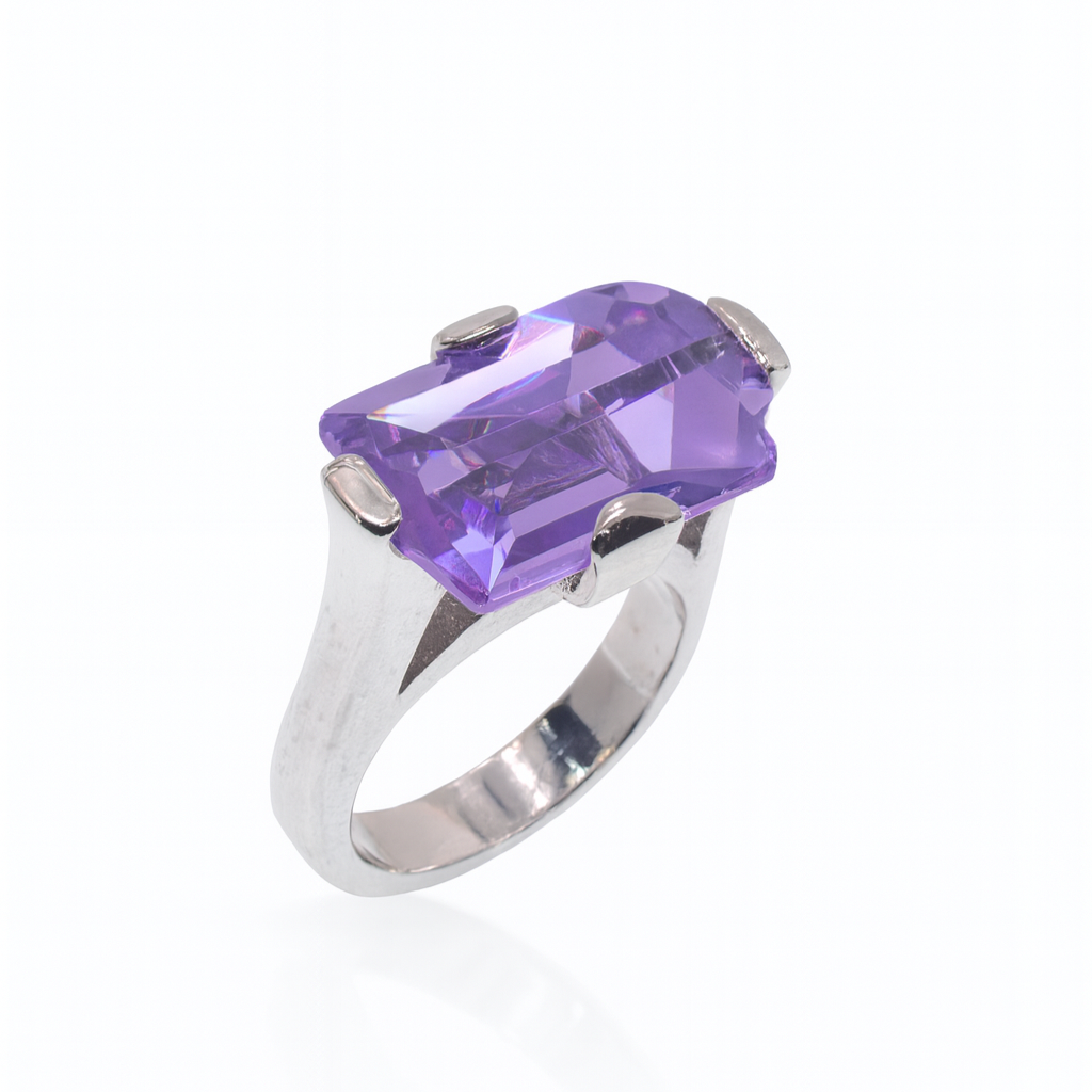 Rhodium Plated 925 Sterling Silver Large Colored CZ Cocktail Ring - SPR00014