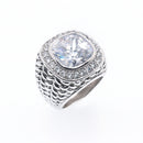 Rhodium Plated 925 Sterling Silver CZ Bulky Weaved Ring - SPR00015