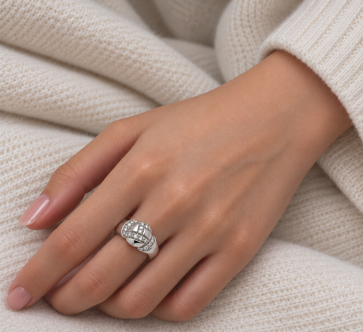 Final Price- Rhodium Plated 925 Sterling Silver CZ Wrap Dome Ring- SPR00029