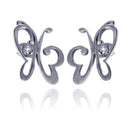 Rhodium Plated Stainless Steel Butterfly Stud Earrings - SSE00019