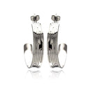 Rhodium Plated Stainless Steel Multi Lined Semi Hoop Earrings - SSE00038