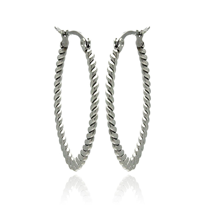 Pendientes de aro ovalados planos de acero inoxidable rodiado - SSE0003-30