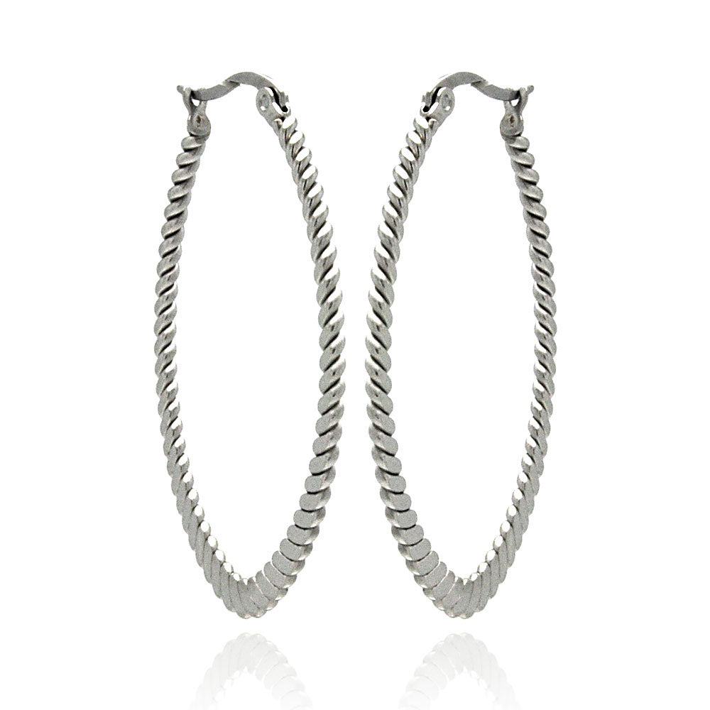 Rhodium Plated Stainless Steel Rope Hoop Earrings - SSE00039