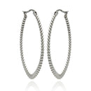 Rhodium Plated Stainless Steel Rope Hoop Earrings - SSE00039