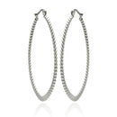 Rhodium Plated Stainless Steel Rope Hoop Earrings - SSE00039