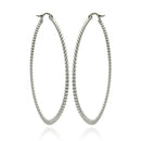 Rhodium Plated Stainless Steel Rope Hoop Earrings - SSE00039