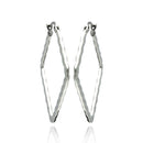 Rhodium Plated Stainless Steel Hammered Square Hoop Earrings - SSE00041