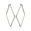Rhodium Plated Stainless Steel Hammered Square Hoop Earrings - SSE00041