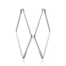 Rhodium Plated Stainless Steel Hammered Square Hoop Earrings - SSE00041