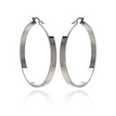 Rhodium Plated Stainless Steel Plain Flat Hoop Earrings - SSE00043
