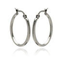 Rhodium Plated Stainless Steel Plain Flat Hoop Earrings - SSE00044