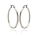 Rhodium Plated Stainless Steel Plain Flat Hoop Earrings - SSE00044