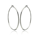 Rhodium Plated Stainless Steel Plain Flat Hoop Earrings - SSE00044