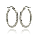 Rhodium Plated Stainless Steel Plain Flat Crinkle Hoop Earrings - SSE00045