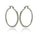 Rhodium Plated Stainless Steel Plain Flat Crinkle Hoop Earrings - SSE00045
