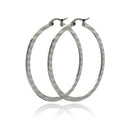 Rhodium Plated Stainless Steel Plain Flat Crinkle Hoop Earrings - SSE00045
