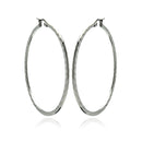 Rhodium Plated Stainless Steel Plain Flat Crinkle Hoop Earrings - SSE00045