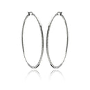 Rhodium Plated Stainless Steel Plain Flat Crinkle Hoop Earrings - SSE00045