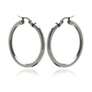 Rhodium Plated Stainless Steel Tube Hoop Earrings - SSE00046