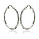 Rhodium Plated Stainless Steel Tube Hoop Earrings - SSE00046